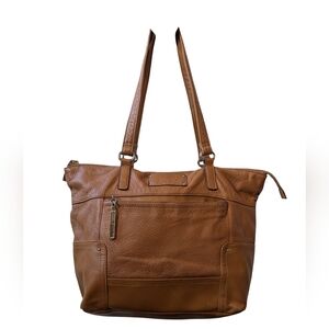 Stone Mountain Pebbled Leather Satchel Shoulder Bag Handbag Tan Zip Closure